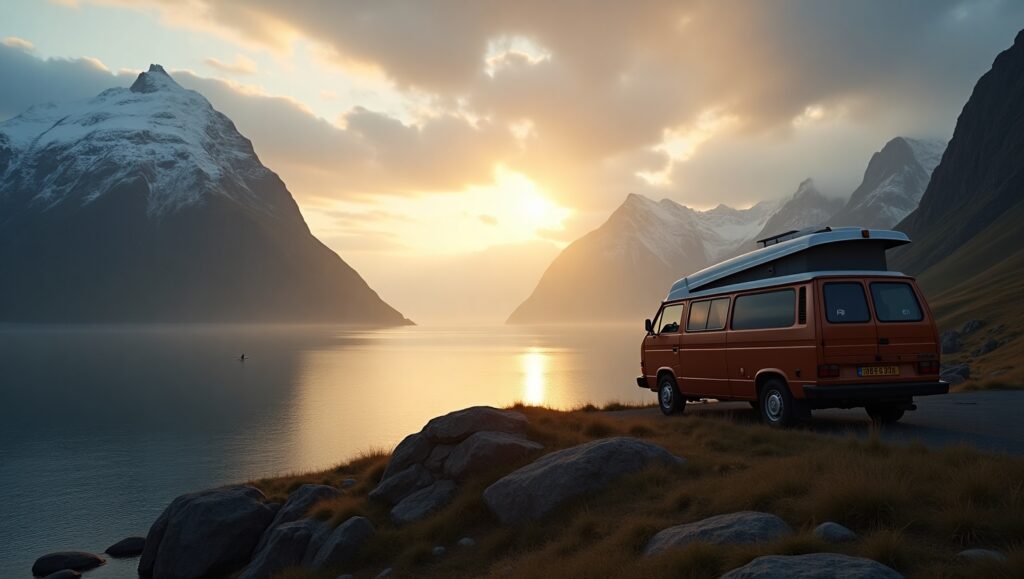 flux dev cinematic scene of a cozy van parked on a cliffside a 2 flux dev cinematic scene of a cozy van parked on a cliffside a 2