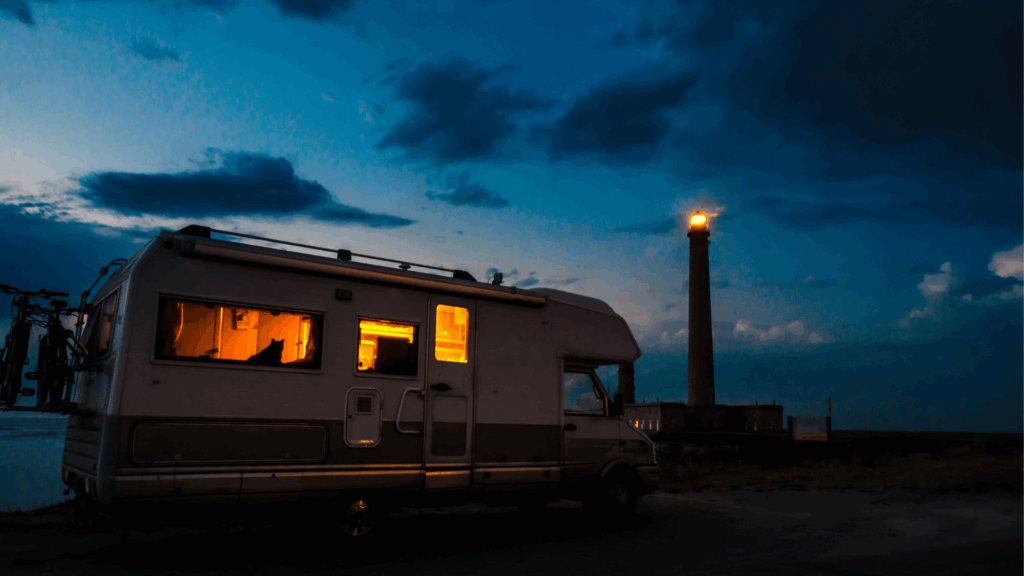 cosy campervan at night